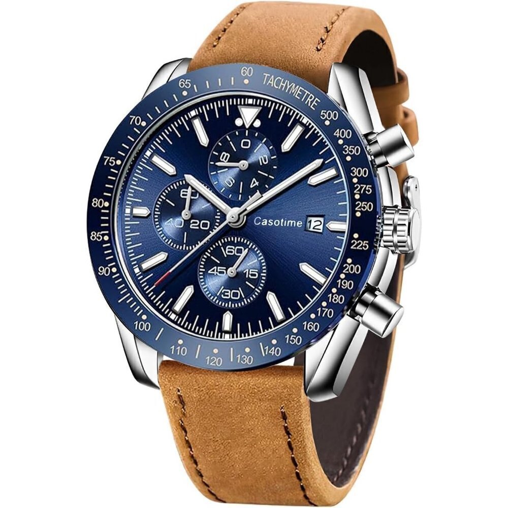 Chronograph 30M Waterproof Big Face Fashion Designer Leather Watch for Men